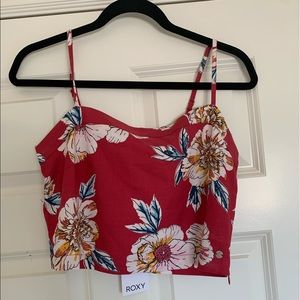 roxy red cropped floral tank